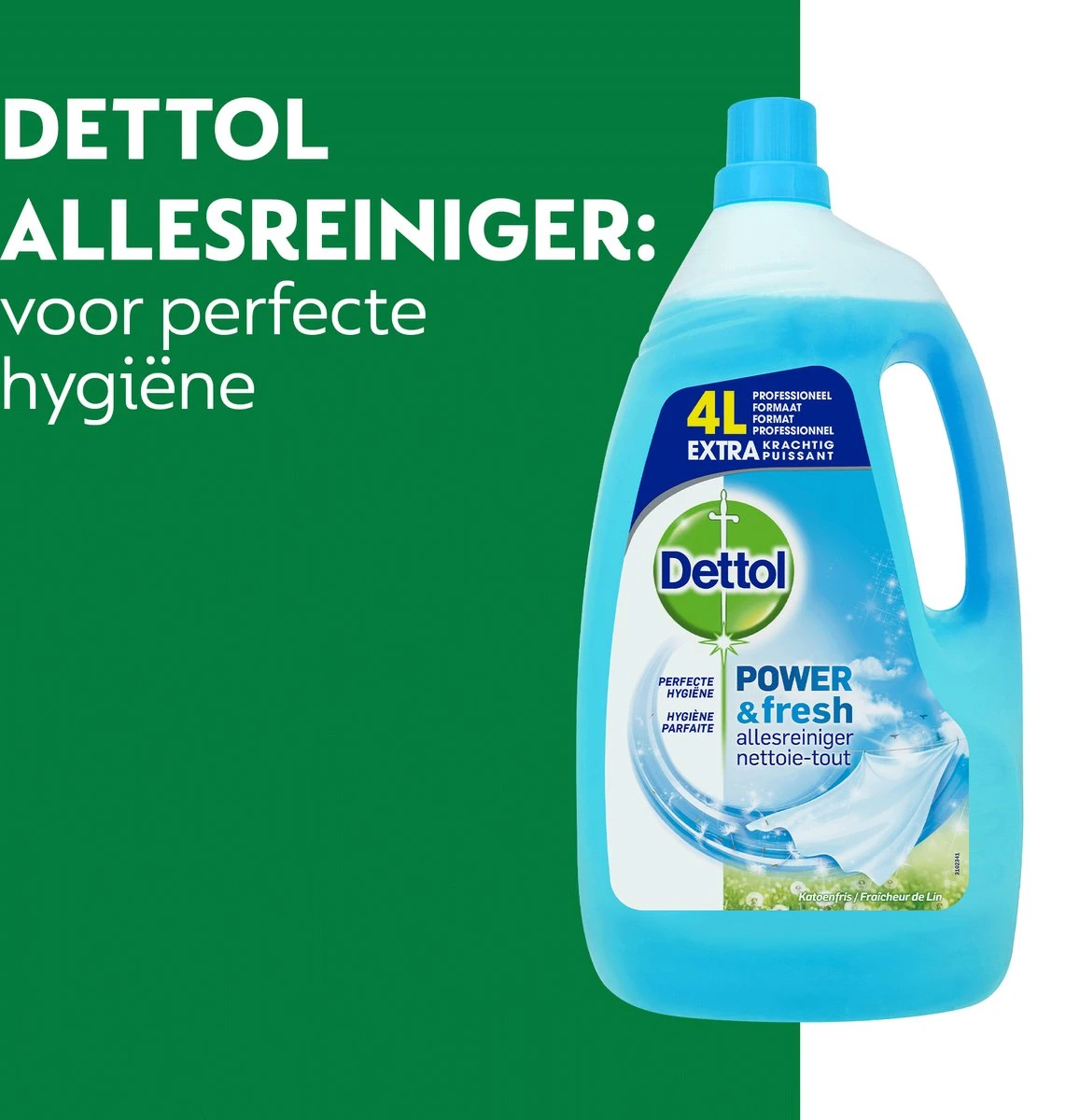 Dettol - Power & Fresh - Allesreiniger - Katoenfris - 3 X 4 Liter 4 Dettol - Power & Fresh - Allesreiniger - Katoenfris - 3 X 4 Liter - Afbeelding 2