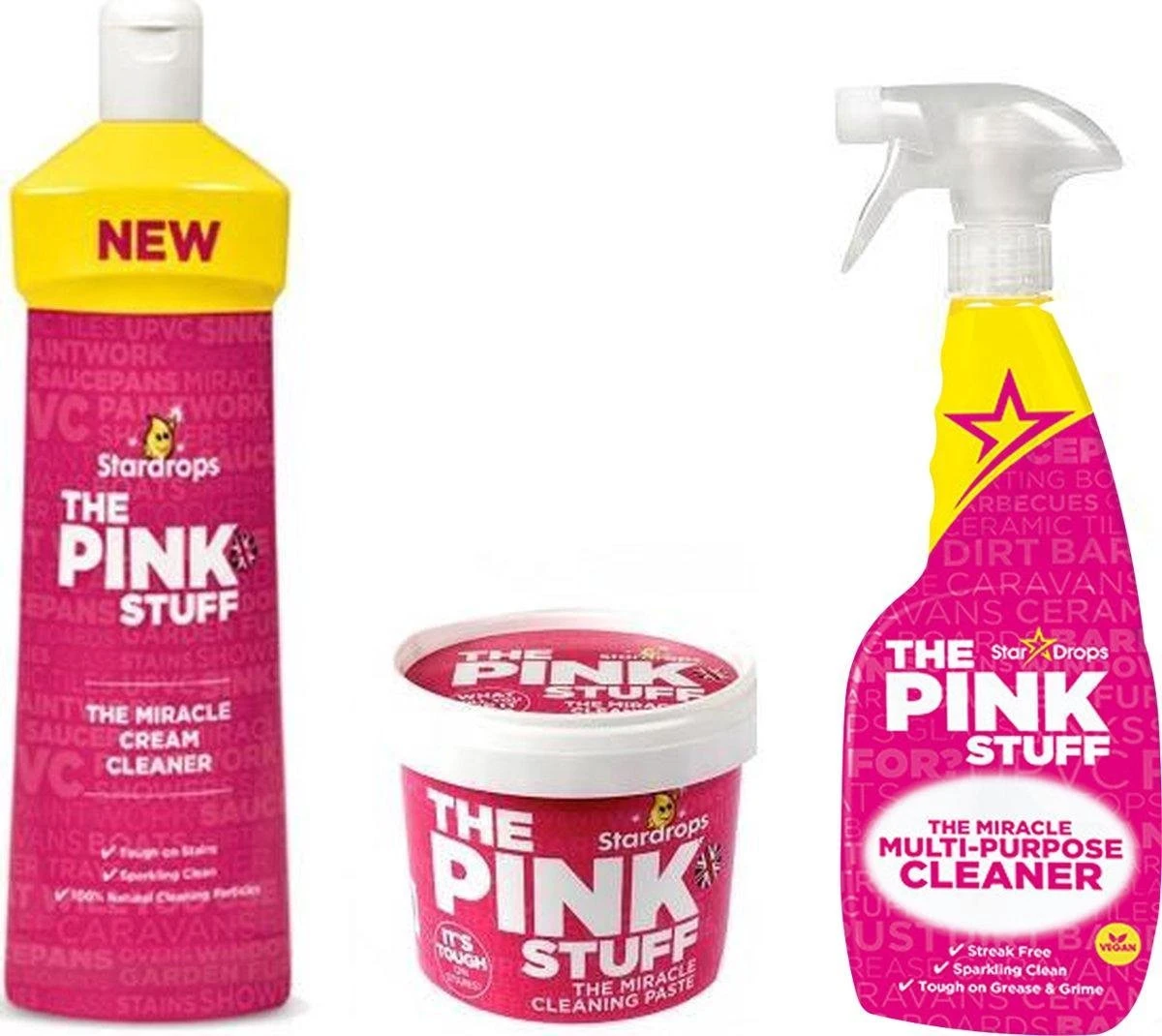 Stardrops 3x The Pink Stuff - Het Wonder Reinigingsmiddel – Allesreiniger Spray - Schoonmaakpasta - Milieuvriendelijk - Huishouden 3 Stardrops 3x The Pink Stuff - Het Wonder Reinigingsmiddel – Allesreiniger Spray - Schoonmaakpasta - Milieuvriendelijk - Huishouden