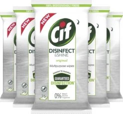 Cif Disinfect & Shine Wipes Doden 99,99% Van De Bacteriën Original Desinfecterende Schoonmaakdoekjes, Van 100% Biologisch Afbreekbaar Textiel 5 X 75 Doekjes -Schoonmaakproducten Winkel 1200x1111