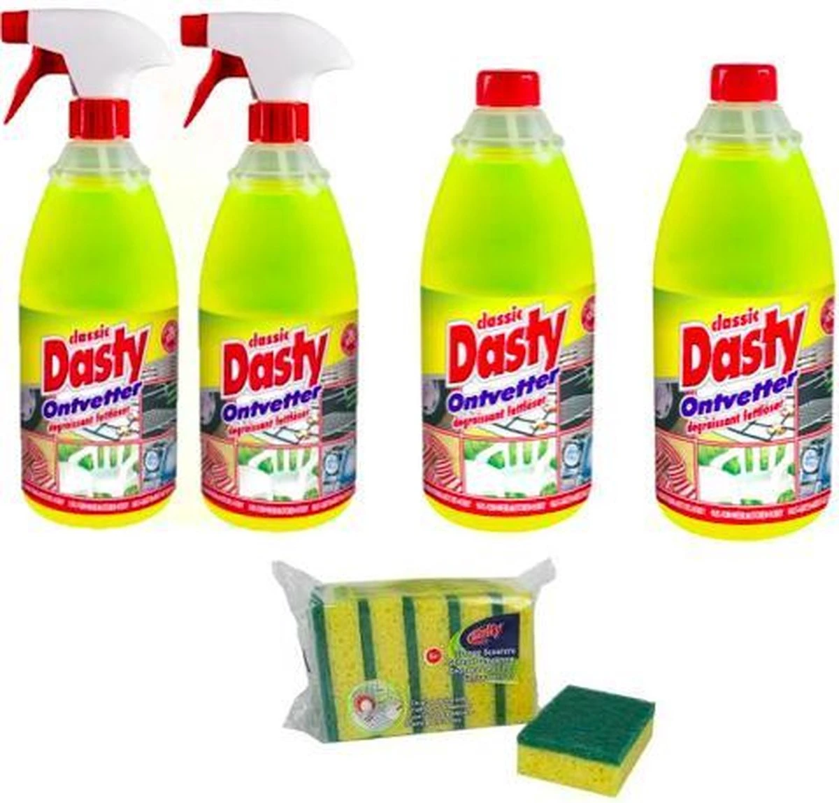 Dasty Ontvetter Pack: 2x Spuitfles + 2x Navulling + GRATIS Set Van 5x Schuursponzen En 1x Schoonmaakhandschoenen 3 Dasty Ontvetter Pack: 2x Spuitfles + 2x Navulling + GRATIS Set Van 5x Schuursponzen En 1x Schoonmaakhandschoenen