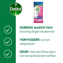 Dettol - Schoonmaakdoekjes - Power & Fresh - Kersenbloesem - 4 X 80 Stuks - Voordeelverpakking -Schoonmaakproducten Winkel 1200x1200 27