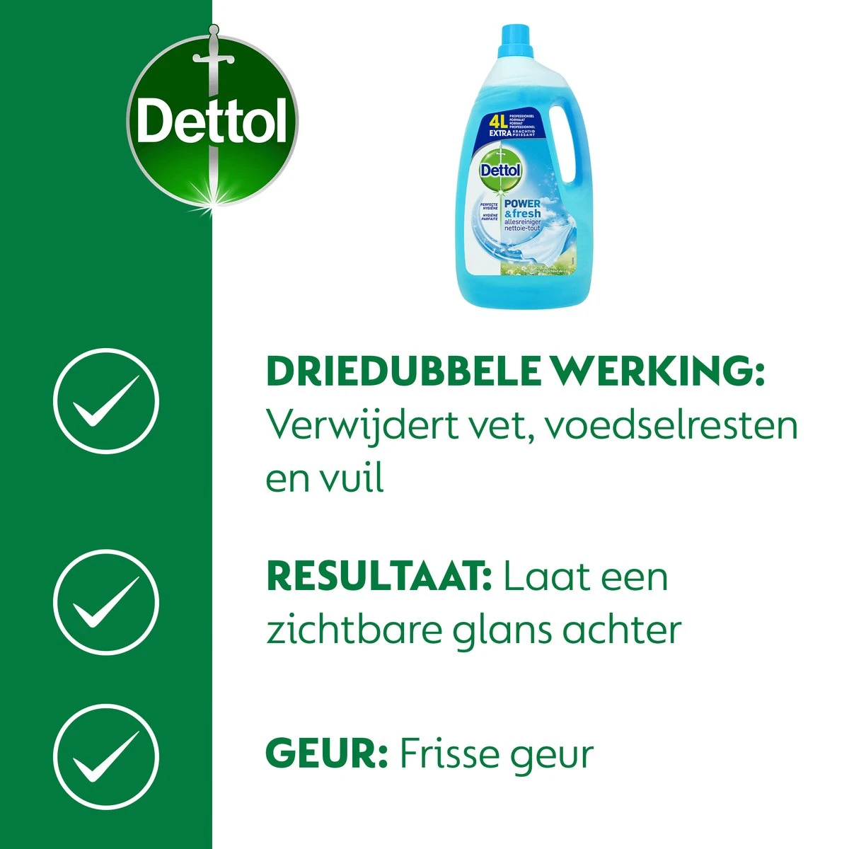 Dettol - Power & Fresh - Allesreiniger - Katoenfris - 3 X 4 Liter 5 Dettol - Power & Fresh - Allesreiniger - Katoenfris - 3 X 4 Liter - Afbeelding 3