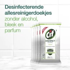 Cif Disinfect & Shine Wipes Doden 99,99% Van De Bacteriën Original Desinfecterende Schoonmaakdoekjes, Van 100% Biologisch Afbreekbaar Textiel 5 X 75 Doekjes -Schoonmaakproducten Winkel 1200x1200 300