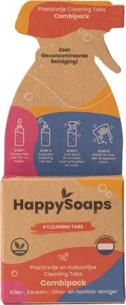 HappySoaps Cleaning Tabs - Combipack Met 4 Verschillende Tabs - Allesreiniger, Keukenreiniger, Glasreiniger En Sanitairreiniger - 100% Plasticvrij, Duurzaam & Vegan -Schoonmaakproducten Winkel 496x1200