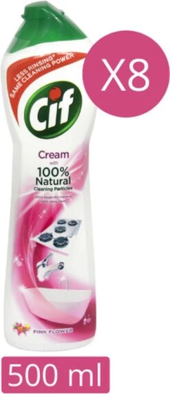 CIF Cream Pink Flower - 8 X 500 Ml - Schuurmiddel - Voordeelverpakking