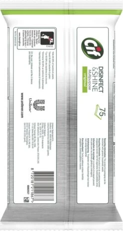 Cif Disinfect & Shine Wipes Doden 99,99% Van De Bacteriën Original Desinfecterende Schoonmaakdoekjes, Van 100% Biologisch Afbreekbaar Textiel 5 X 75 Doekjes -Schoonmaakproducten Winkel 640x1200